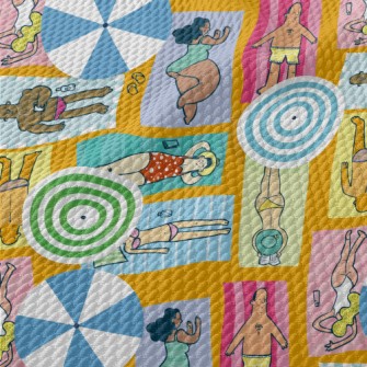 People Sunbathing On The Beach Birdseye Piqué