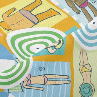 People Sunbathing On The Beach Piqué