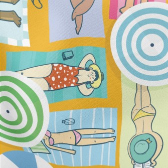People Sunbathing On The Beach Lightweight Cotton Poplin