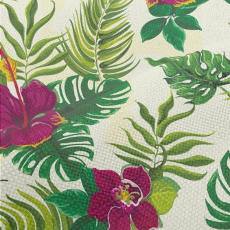 Tropical Hibiscus Leaves Performance Linen