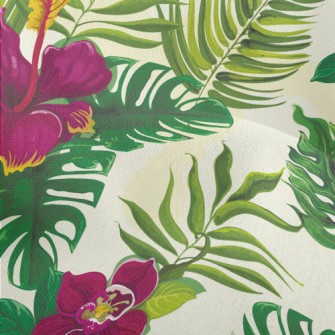 Tropical Hibiscus Leaves Lightweight Performance Linen
