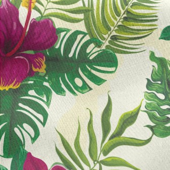 Tropical Hibiscus Leaves Jersey Backed Fleece