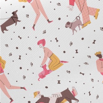 Dog Lovers Walking Their Dogs Midweight Cotton Poplin