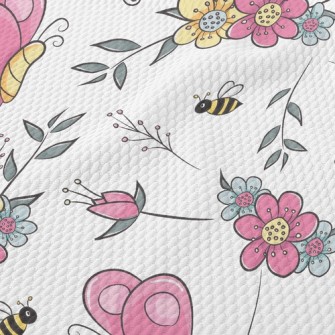 Cartoon Butterfly And Bee Birdseye Piqué
