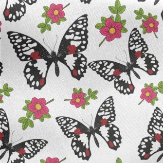 Noble Beautiful Black Butterfl Jersey Backed Fleece