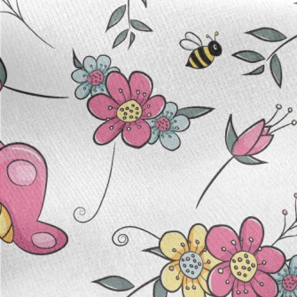 Cartoon Butterfly And Bee Jersey Backed Fleece