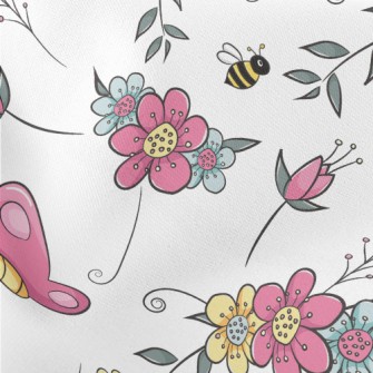 Cartoon Butterfly And Bee Lightweight Cotton Poplin
