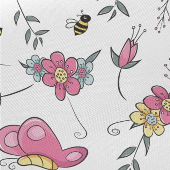 Cartoon Butterfly And Bee Midweight Cotton Poplin