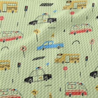 Hand Drawn Colorful Car Birdseye Piqué