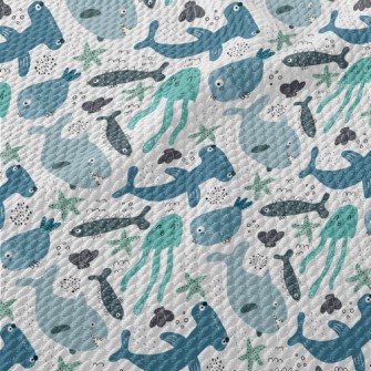 Cute Marine Life For Kids Birdseye Piqué