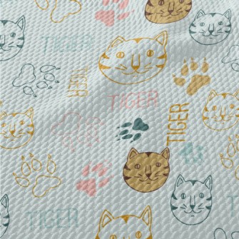 Simple Line Cat And Paw Prints Birdseye Piqué