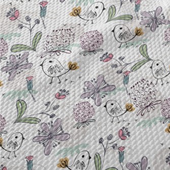 Hand Painted Brushes Birds And Birdseye Piqué