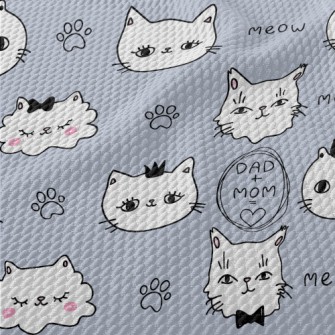 Hand Drawn White Cat Birdseye Piqué