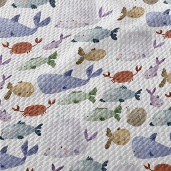 Hand Drawn Textured Marine Lif Birdseye Piqué