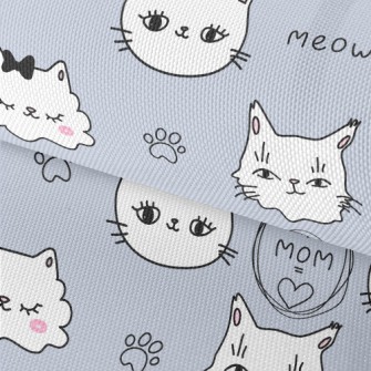 Hand Drawn White Cat Waterproof Oxford