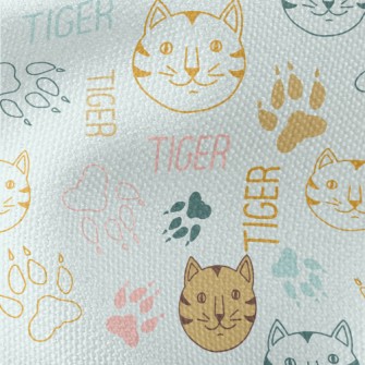 Simple Line Cat And Paw Prints Waterproof Canvas