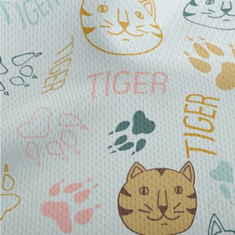 Simple Line Cat And Paw Prints Athletic Mesh Flat Back