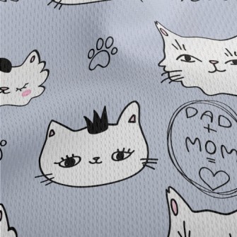 Hand Drawn White Cat Athletic Mesh Flat Back