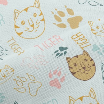 Simple Line Cat And Paw Prints Performance Linen