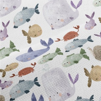 Hand Drawn Textured Marine Lif Performance Linen