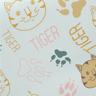 Simple Line Cat And Paw Prints Twill