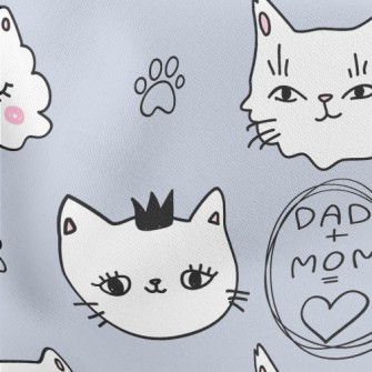 Hand Drawn White Cat Stretch Ponte