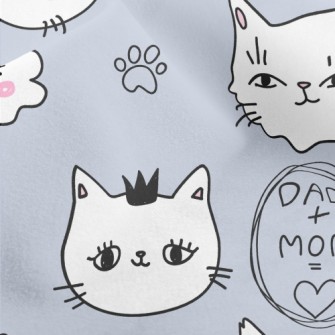 Hand Drawn White Cat Micro Fleece