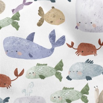 Hand Drawn Textured Marine Lif Micro Fleece