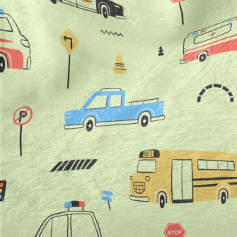 Hand Drawn Colorful Car Minky