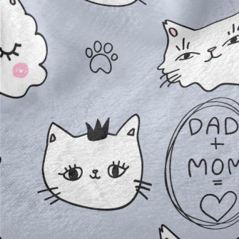 Hand Drawn White Cat Minky