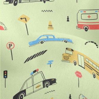 Hand Drawn Colorful Car Lightweight Performance Linen