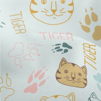 Simple Line Cat And Paw Prints Lightweight Performance Linen