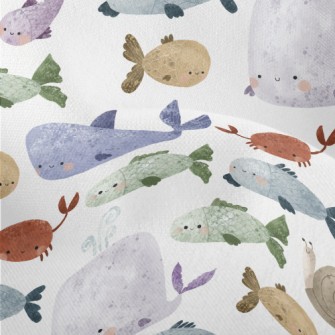 Hand Drawn Textured Marine Lif Lightweight Performance Linen