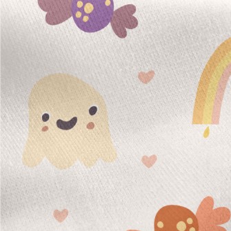 Pink Cute Ghost Pumpkin Jersey Backed Fleece