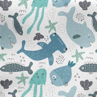 Cute Marine Life For Kids Jersey Backed Fleece