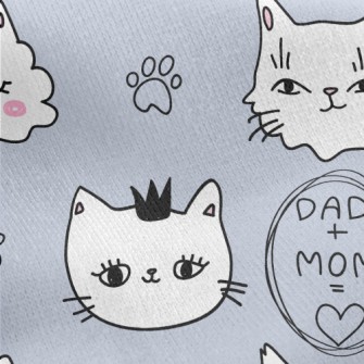 Hand Drawn White Cat Jersey Backed Fleece