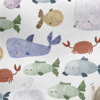 Hand Drawn Textured Marine Lif Jersey Backed Fleece