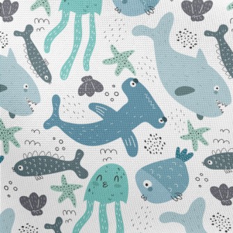 Cute Marine Life For Kids Pongee