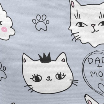 Hand Drawn White Cat Pongee