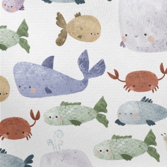 Hand Drawn Textured Marine Lif Pongee