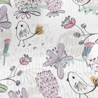 Hand Painted Brushes Birds And Stretch Jersey