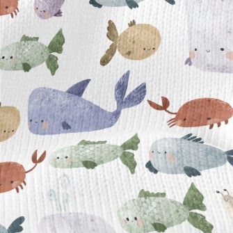 Hand Drawn Textured Marine Lif Stretch Jersey