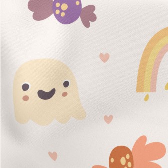 Pink Cute Ghost Pumpkin Lightweight Cotton Poplin