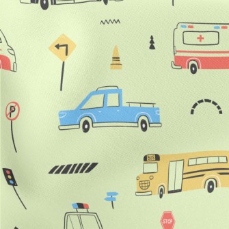 Hand Drawn Colorful Car Lightweight Cotton Poplin