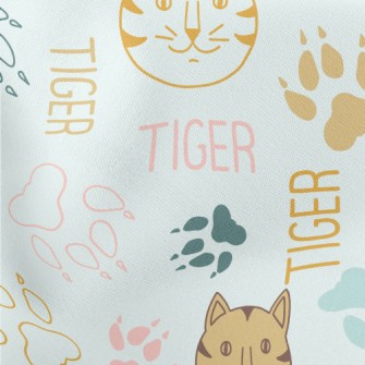 Simple Line Cat And Paw Prints Lightweight Cotton Poplin