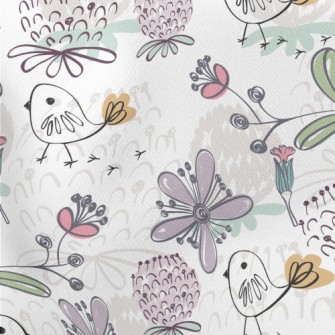 Hand Painted Brushes Birds And Lightweight Cotton Poplin