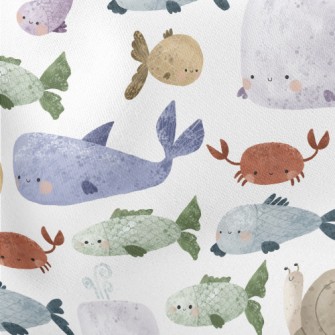 Hand Drawn Textured Marine Lif Lightweight Cotton Poplin