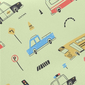 Hand Drawn Colorful Car Midweight Cotton Poplin