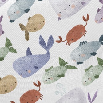 Hand Drawn Textured Marine Lif Midweight Cotton Poplin