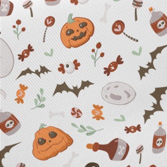 Bright And Cute Ghost Skull Pu Midweight Cotton Poplin
